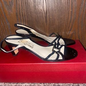 Salvatore Ferragamo Black Patent Leather Slingback High Heel Sandals Size 7.5.
